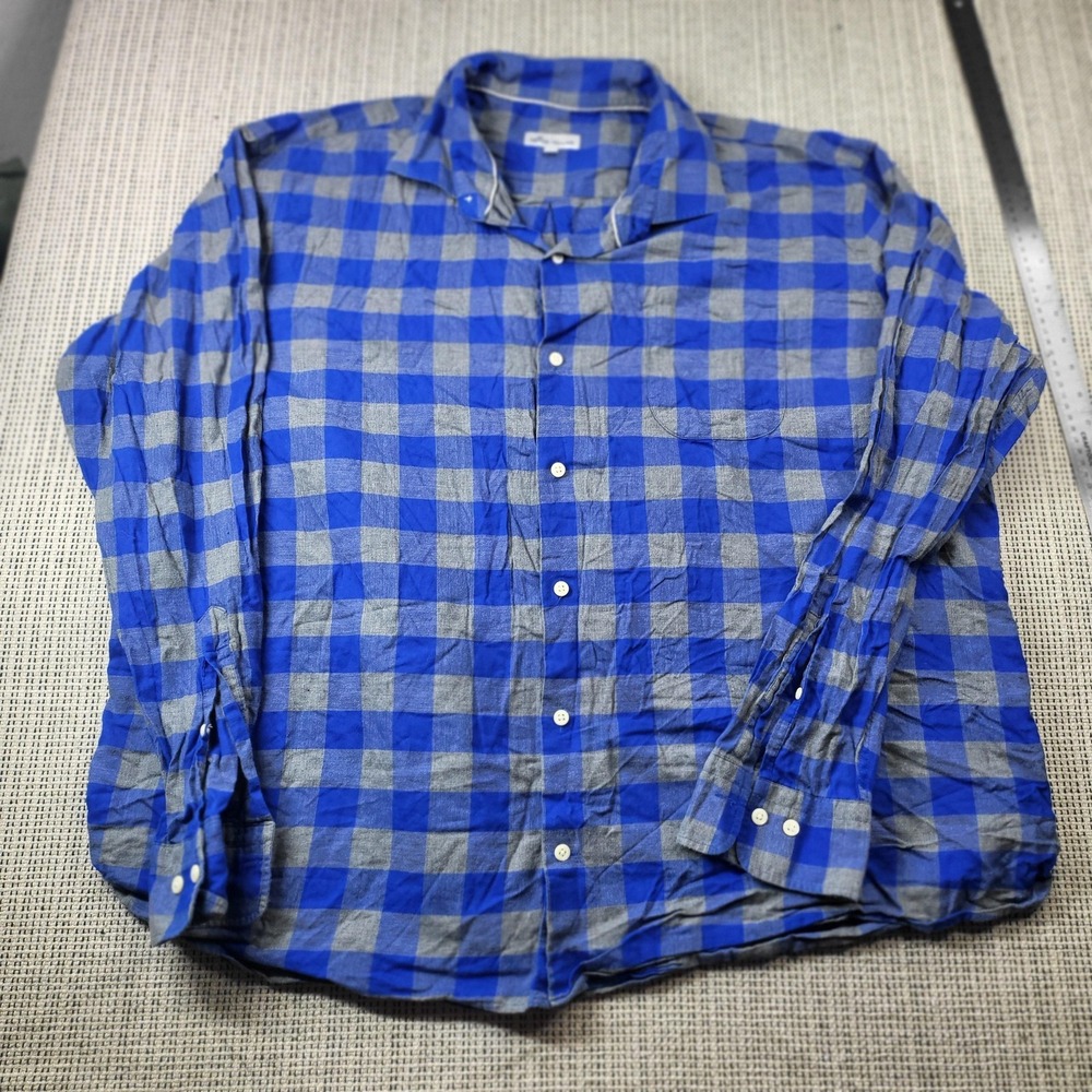 Peter Millar Shirt Mens 2XL Blue Plaid Long‎ Sleeve Button Front Casual Woven